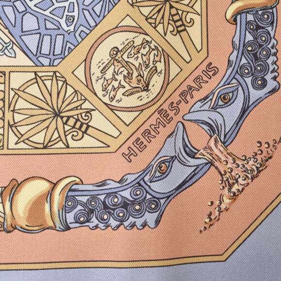 HERMES Blue Silk Scarf - Picture 6 of 9